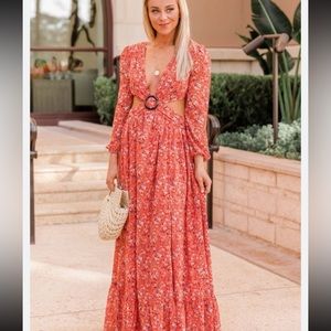 Pink Lily red floral cutout dress